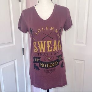 Harry Potter burgundy graphic vneck long lightweight t-shirt, size medium